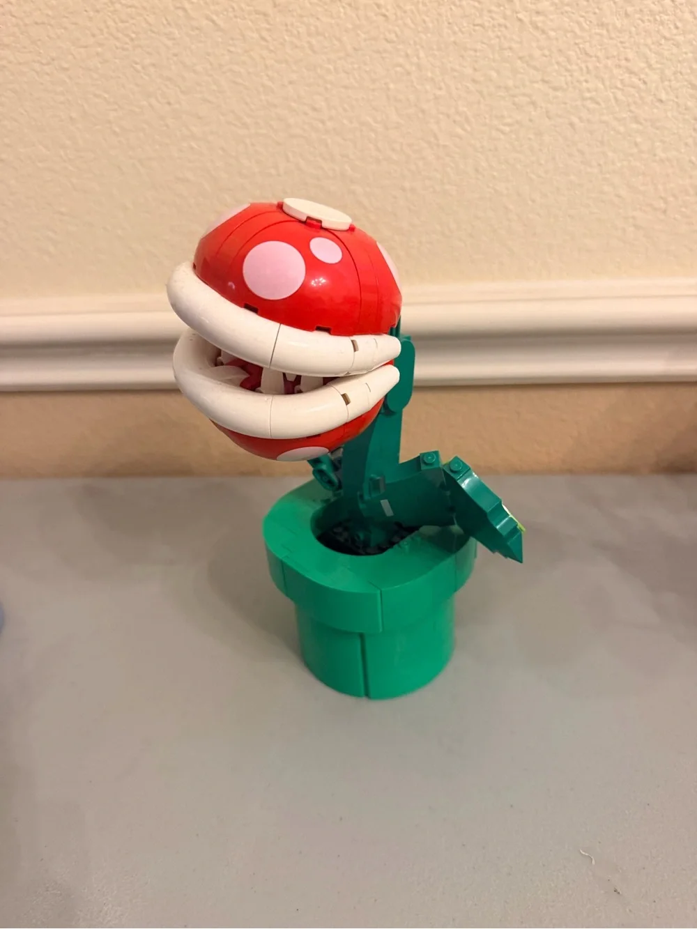 Lego Red and White Piranha Plant with Green Pipe